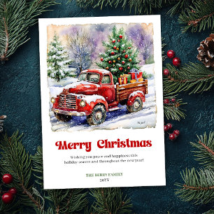 Cartes Pour Fêtes Annuelles Scène hivernale de camion rouge rustique ravissant