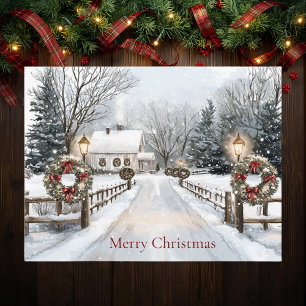 Cartes Pour Fêtes Annuelles Scène hivernale de ferme de campagne Joyeux Noël