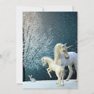 Cartes Pour Fêtes Annuelles Scène hivernale de licorne et de poulain neige fêt