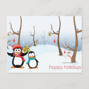 Cartes Pour Fêtes Annuelles Scène hivernale de manchots, Joyeuses Fêtes
