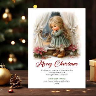 Cartes Pour Fêtes Annuelles Scène hivernale de petite fille mignonne et joueus