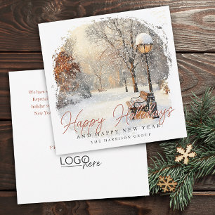 Cartes Pour Fêtes Annuelles Scène hivernale festive avec votre logo d'entrepri