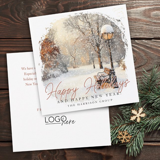 Cartes Pour Fêtes Annuelles Scène hivernale festive Votre logo Entreprise (Festive Winter Scene Your Logo Business Holiday Card)