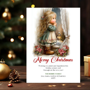 Cartes Pour Fêtes Annuelles Scène hivernale intemporelle de petite fille migno