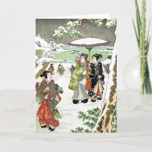 Cartes Pour Fêtes Annuelles Scène hivernale japonaise