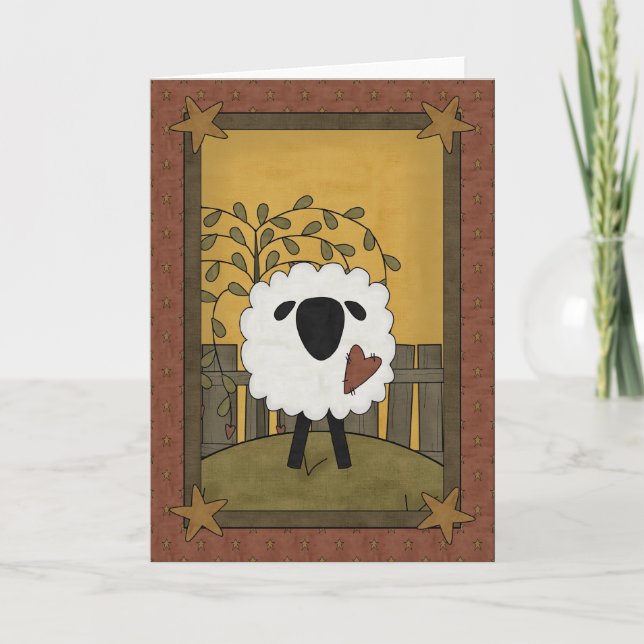 Cartes Pour Fêtes Annuelles Scène mignonne de pays d'amour de coeur de moutons (Devant)