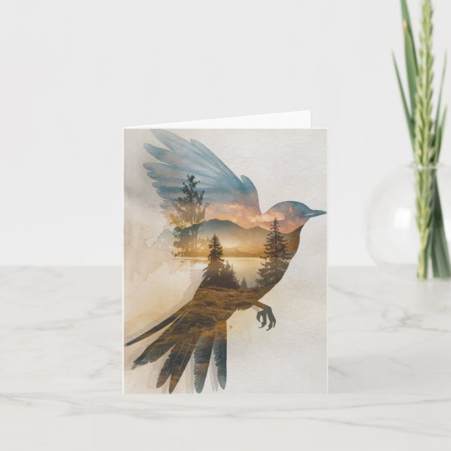 Cartes Pour Fêtes Annuelles Scène naturelle dans la Silhouette d'un oiseau (Devant)