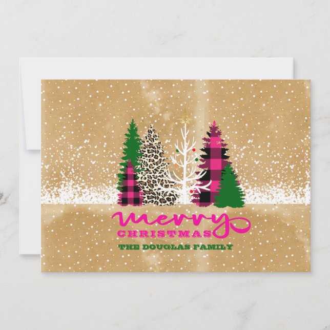 Cartes Pour Fêtes Annuelles Scène Rustique Joyeux Arbre de famille de Noël (Devant)