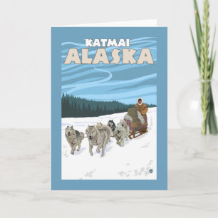 Cartes Pour Fêtes Annuelles Scène Sledding de chien - Katmai, Alaska