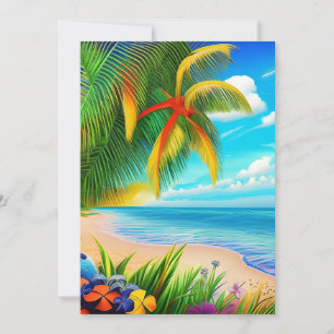 Cartes Pour Fêtes Annuelles Scène Tropical Beach Palm Tree