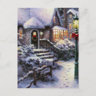 Cartes Pour Fêtes Annuelles Scène vintage de neige de cottage de Noël