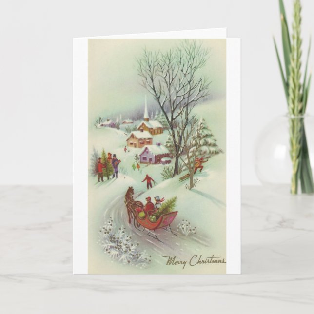 Cartes Pour Fêtes Annuelles Scène Vintage Noël (Devant)