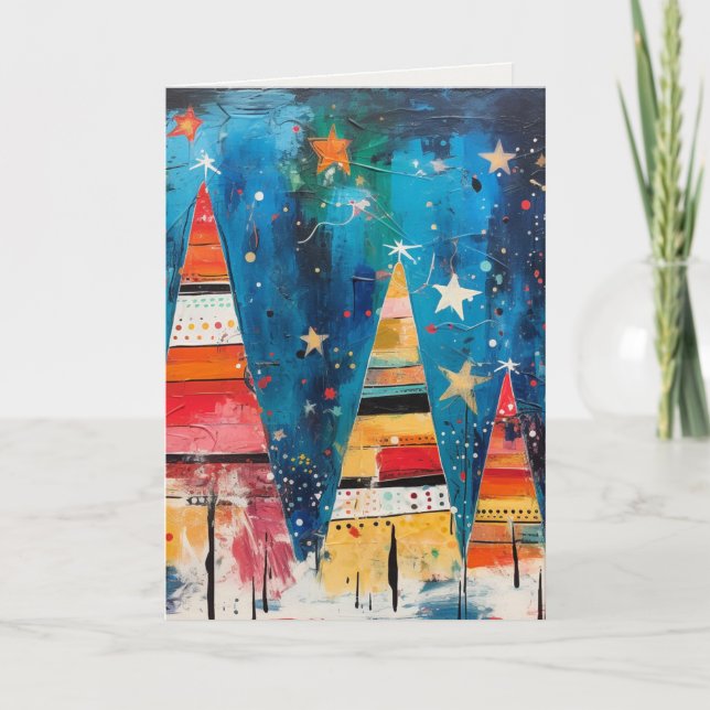 Cartes Pour Fêtes Annuelles Scènes d'arbre de Noël uniques (Devant)