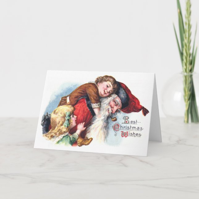 Cartes Pour Fêtes Annuelles Schmucker : Père Noël jouant avec des enfants (Devant)