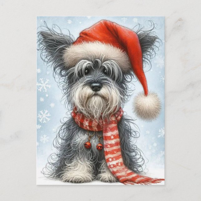 Cartes Pour Fêtes Annuelles Schnauzer de Noël (Devant)