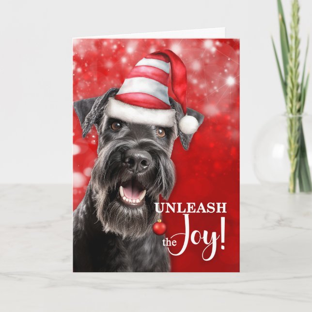 Cartes Pour Fêtes Annuelles Schnauzer Dog Unleash Joy Christmas (Devant)
