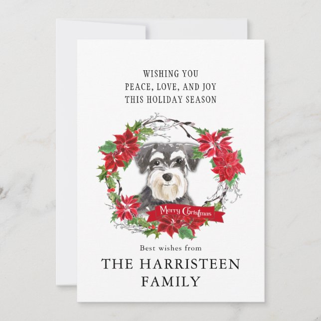 Cartes Pour Fêtes Annuelles Schnauzer Mini aquarelle Poinsettia Noël (Devant)