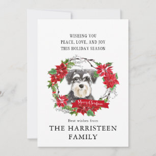 Cartes Pour Fêtes Annuelles Schnauzer Mini aquarelle Poinsettia Noël
