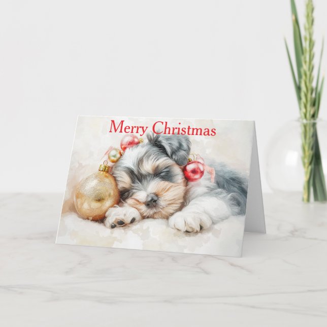 Cartes Pour Fêtes Annuelles Schnauzer Puppy at Christmas (Devant)
