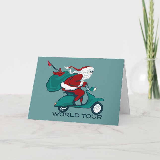 Cartes Pour Fêtes Annuelles Scooter de tour du monde de Père Noël (Devant)