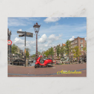 Cartes Pour Fêtes Annuelles scooter rouge sur le pont sur le Brouwersgracht