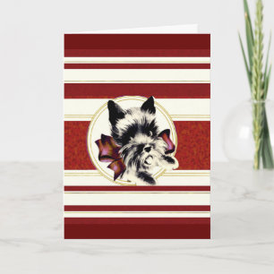 Cartes Pour Fêtes Annuelles Scottie Dog on dark red stripe card
