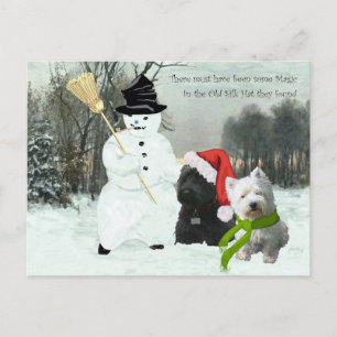 Cartes Pour Fêtes Annuelles Scottie et Westie avec Snowman