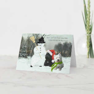Cartes Pour Fêtes Annuelles Scottie et Westie avec Snowman