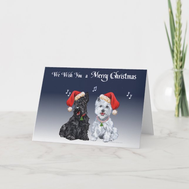 Cartes Pour Fêtes Annuelles Scottie et Westie Caroling (Devant)
