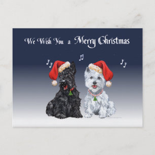 Cartes Pour Fêtes Annuelles Scottie et Westie chantant des cantiques