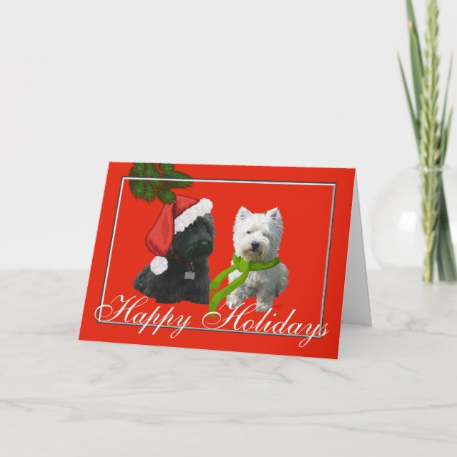 Cartes Pour Fêtes Annuelles Scottie et Westie Happy Holidays (Devant)