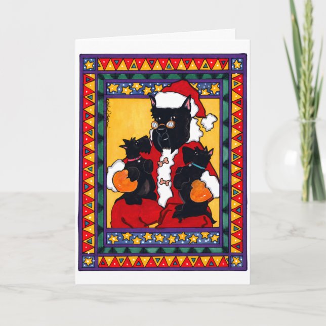 CARTES POUR FÊTES ANNUELLES SCOTTIE PÈRE NOËL (Devant)
