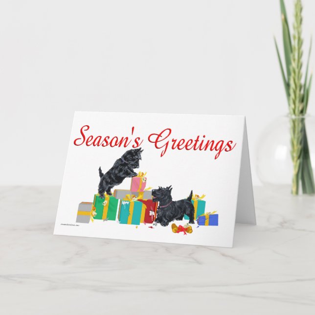 Cartes Pour Fêtes Annuelles Scotties Trier les cadeaux de Noël (Devant)