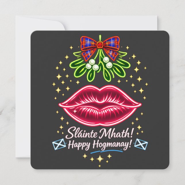 Cartes Pour Fêtes Annuelles Scottish Hogmanay Mistletoe Neon Tartan Gift (Devant)
