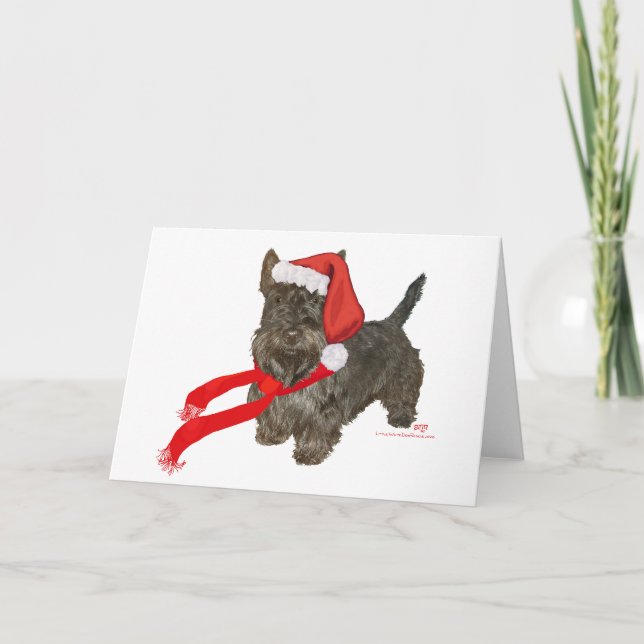 Cartes Pour Fêtes Annuelles Scottish Terrier est Père Noël Helper (Devant)