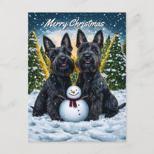 Cartes Pour Fêtes Annuelles Scottish Terriers et Noël des Snowman