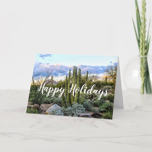 Cartes Pour Fêtes Annuelles Scottsdale Succulent Sunset, Joyeuses Fêtes (Devant)