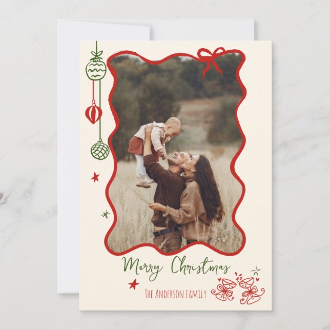 Cartes Pour Fêtes Annuelles Scribble à main Retro Photo de Noël (Devant)