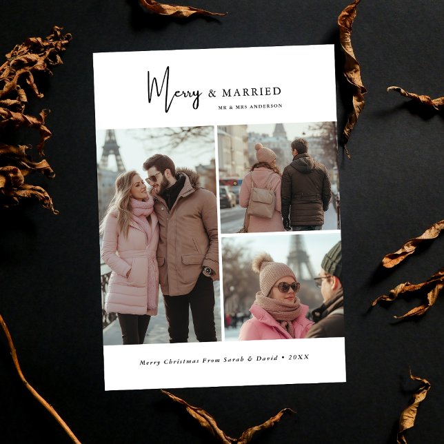 Cartes Pour Fêtes Annuelles Script 3 Photo Joyeux et Marié Photo de Noël (Créateur téléchargé)