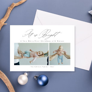 Cartes Pour Fêtes Annuelles Script All is Bright Baby's First Christmas Photo