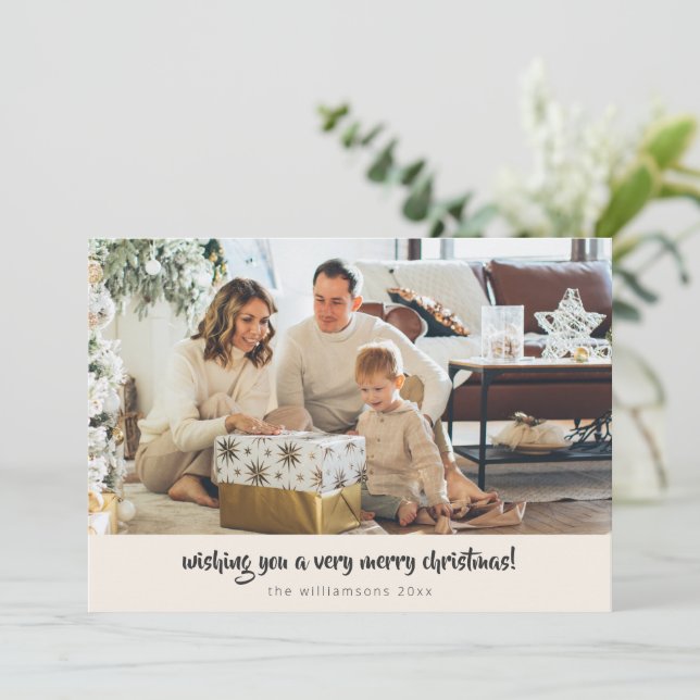 Cartes Pour Fêtes Annuelles Script Black Ivory Noël 1 Photo Horizontal (Debout devant)