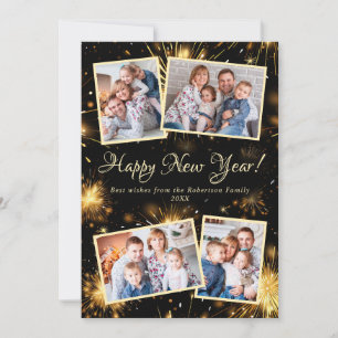 Cartes Pour Fêtes Annuelles Script Bonne Année 4 Photo Feux d'Artifice Noir
