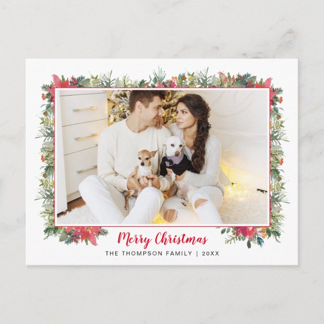 Cartes Pour Fêtes Annuelles Script botanique verdoyant Photo Noël (Devant)