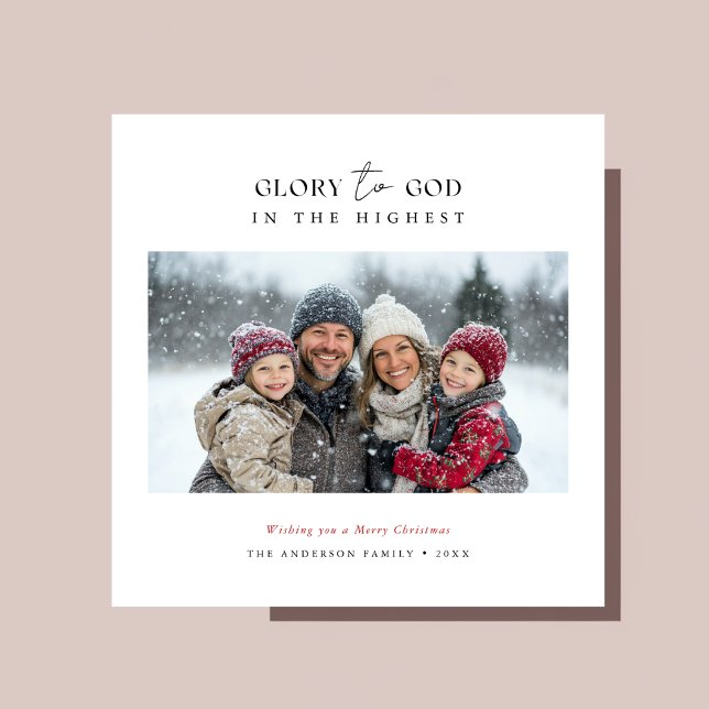 Cartes Pour Fêtes Annuelles Script Christian Noël Gloire à Dieu Photo Rouge (Créateur téléchargé)