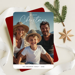Cartes Pour Fêtes Annuelles Script Christmas Beachy Nautical Family Kids Photo