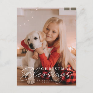 Cartes Pour Fêtes Annuelles Script Christmas Blessings et photo serif