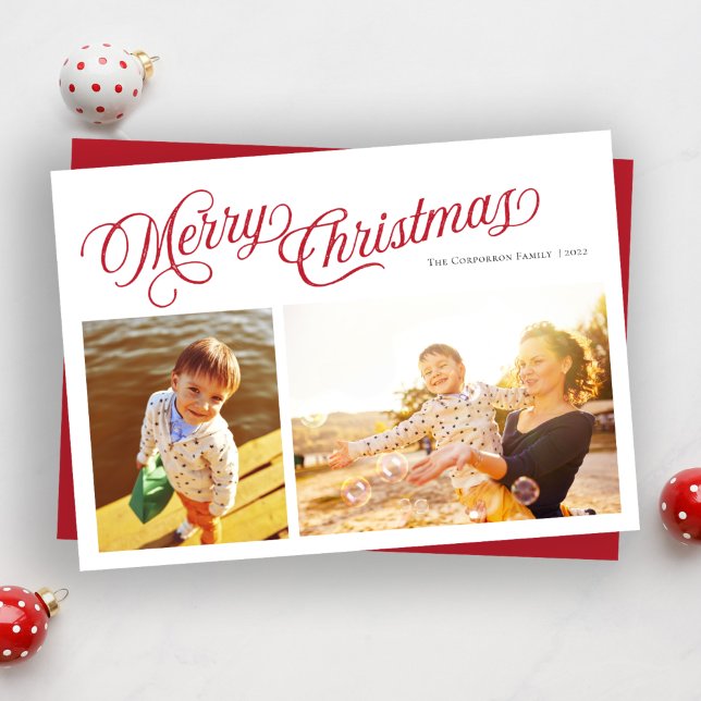 Cartes Pour Fêtes Annuelles Script classique Joyeux Noël | Red 2 photo (Créateur téléchargé)