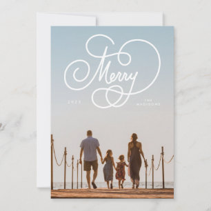 Cartes Pour Fêtes Annuelles Script Cursive Joyeux Flourdissement Plein Photo V