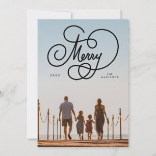 Cartes Pour Fêtes Annuelles Script Cursive Joyeux Flourdissement Plein Photo V