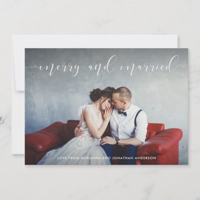 Cartes Pour Fêtes Annuelles Script d'amour | Joyeux et marié avec photo (Devant)